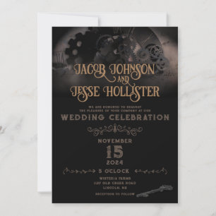 Steampunk Wedding Invitation - Flat Card