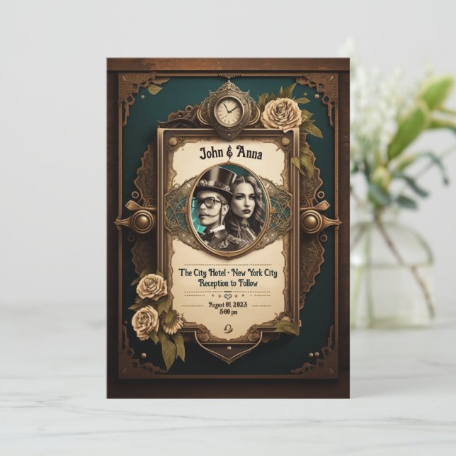 Steampunk Wedding Invitation (own photos) (Standing Front)