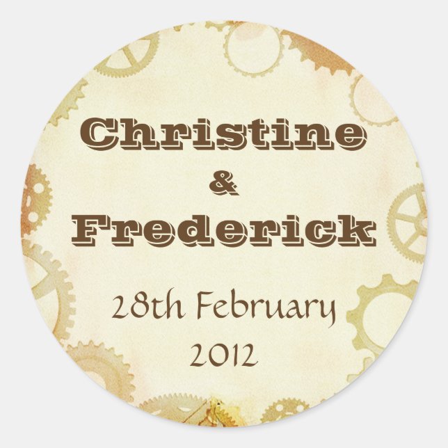 Steampunk Wedding, round souvenir sticker (Front)