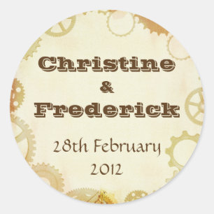 Steampunk Wedding, round souvenir sticker
