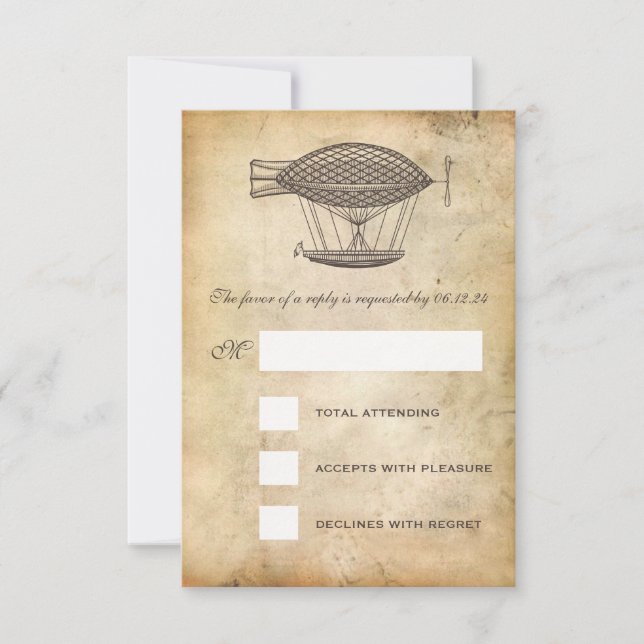 Steampunk Wedding RSVP Victorian Airship (Front)