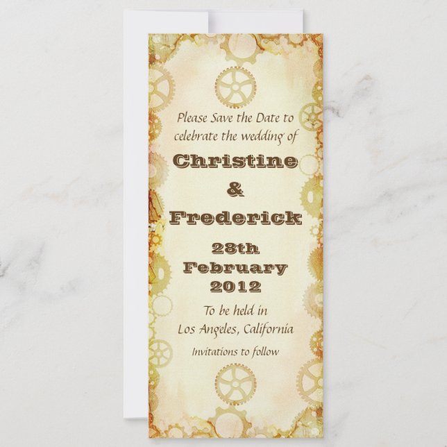 Steampunk Wedding, save the date announcement (Front)