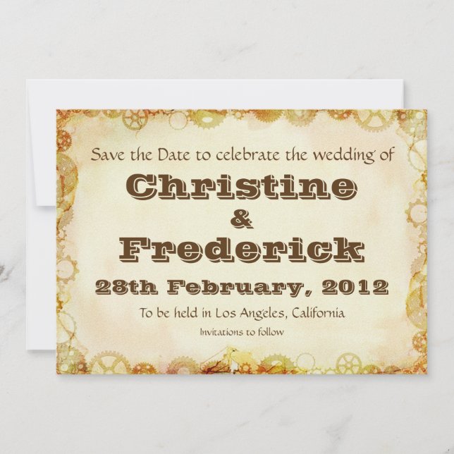 Steampunk Wedding, save the date announcement (Front)