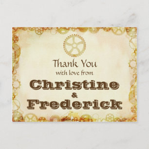 Steampunk Wedding, thank you postcard. Postcard