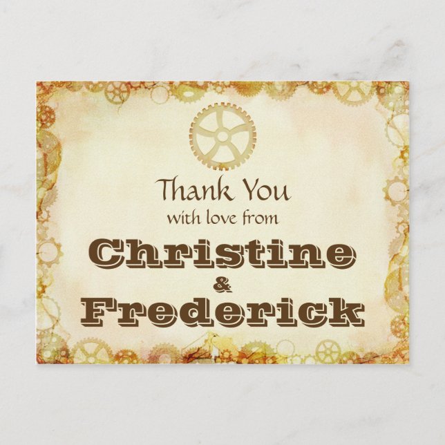 Steampunk Wedding, thank you postcard. Postcard (Front)