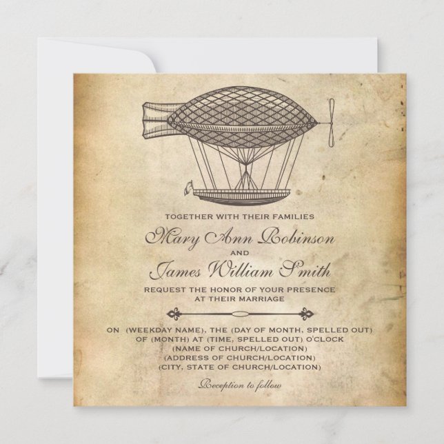 Steampunk Wedding Victorian Airship Invitation (Front)