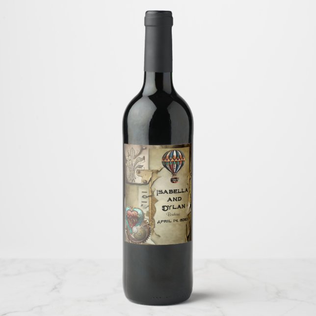 Steampunk Wedding  Wine Label (Front)