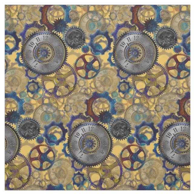 Steampunk wheels gears cogs watch face pattern fabric (Swatch)