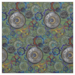 Steampunk wheels gears cogs watch face pattern fabric