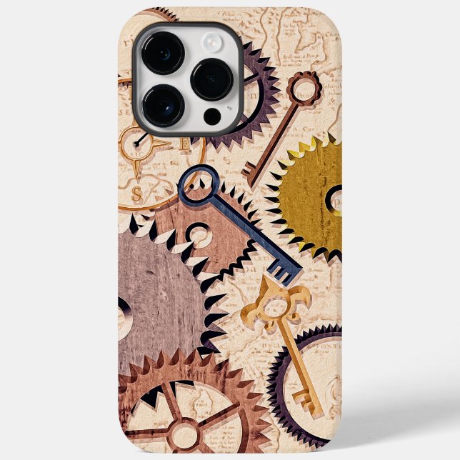 Steampunk Wheels, Gears, Keys, Old Map Oil Paint Case-Mate iPhone Case (Back)