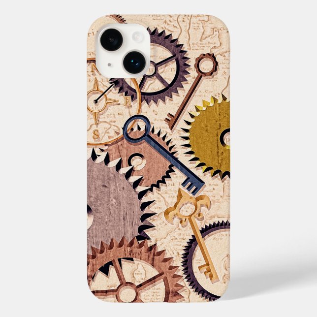 Steampunk Wheels, Gears, Keys, Old Map Oil Paint Case-Mate iPhone Case (Back)
