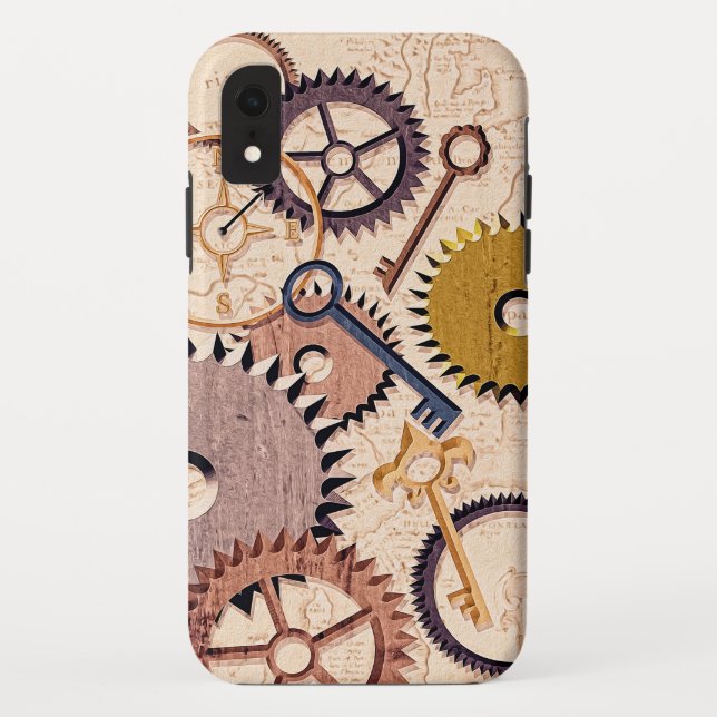 Steampunk Wheels, Gears, Keys, Old Map Oil Paint Case-Mate iPhone Case (Back)