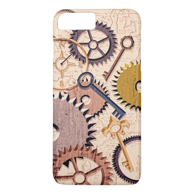 Steampunk Wheels, Gears, Keys, Old Map Oil Paint Case-Mate iPhone Case (Back)