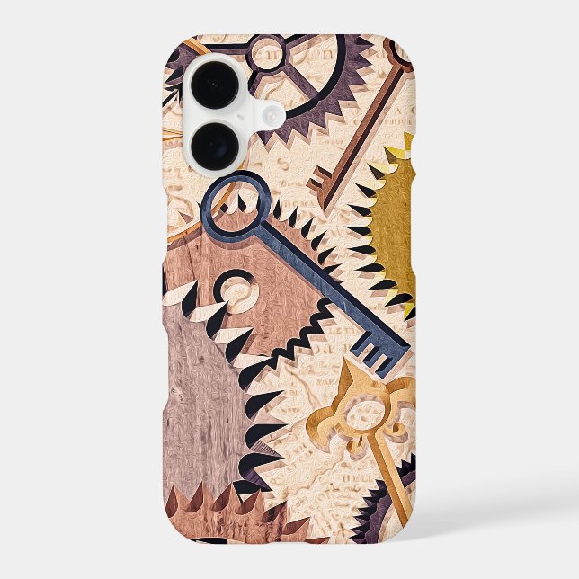 Steampunk Wheels, Gears, Keys, Old Map Oil Paint iPhone Case (Back)
