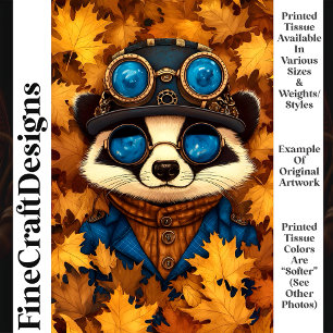 Steampunk Whimsy Cute Racoon Autumn T2 Decoupage Tissue Paper