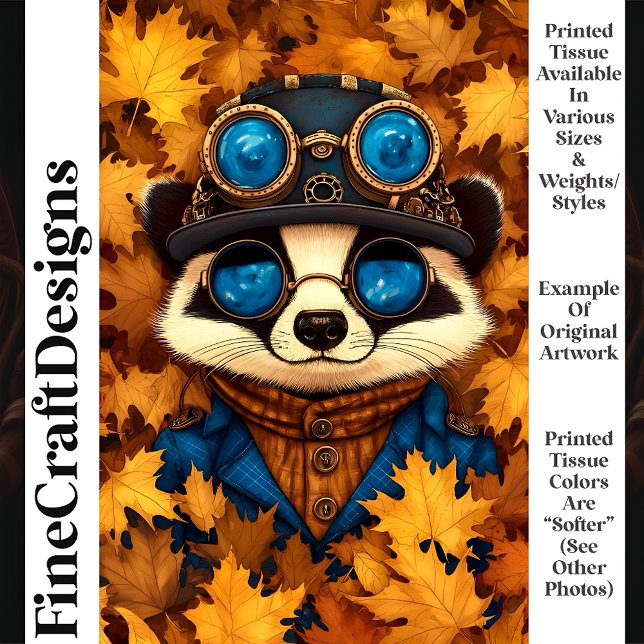 Steampunk Whimsy Cute Racoon Autumn T2 Decoupage Tissue Paper (Creator Uploaded)