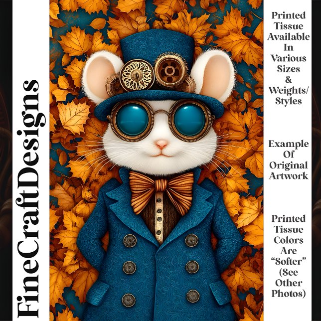 Steampunk Whimsy Cute White Mouse T3 Decoupage Tissue Paper (Creator Uploaded)