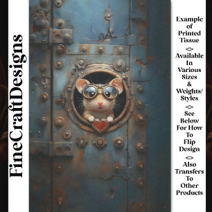 Steampunk White Mouse & Red Heart BQ1 Decoupage Tissue Paper