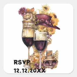 Steampunk wine rsvp square sticker