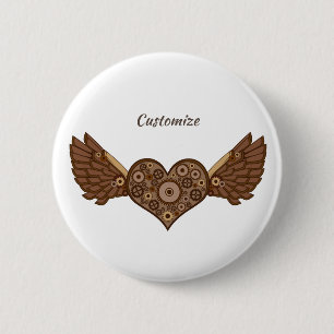 Steampunk Winged Heart with Gears Thunder_Cove 6 Cm Round Badge