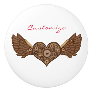 Steampunk Winged Heart with Gears Thunder_Cove Ceramic Knob