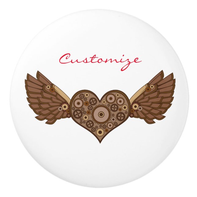 Steampunk Winged Heart with Gears Thunder_Cove Ceramic Knob (Front)