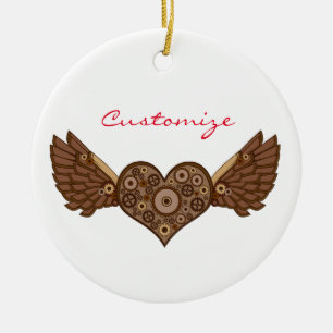 Steampunk Winged Heart with Gears Thunder_Cove Ceramic Tree Decoration