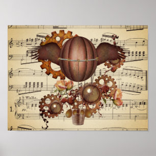 Steampunk Winged Hot Air Balloon Poster
