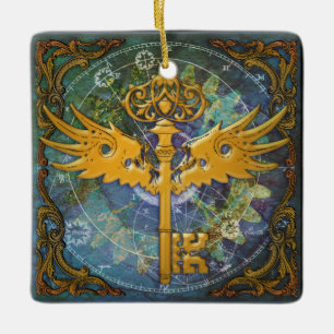 Steampunk Winged Key Ceramic Tree Decoration