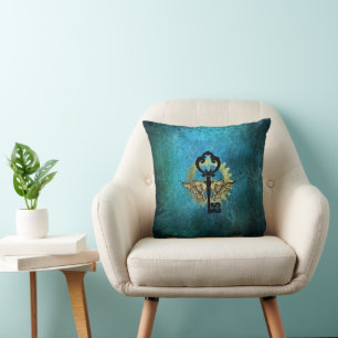 Steampunk Winged Key & Cog Wheel Design  Cushion