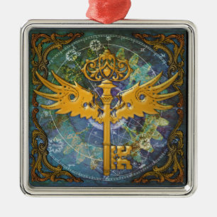 Steampunk Winged Key Metal Tree Decoration