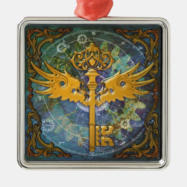 Steampunk Winged Key Metal Tree Decoration (Front)