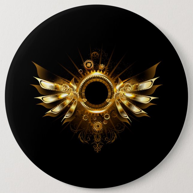 Steampunk wings 6 cm round badge (Front)