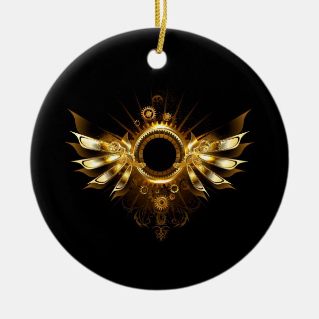 Steampunk wings ceramic tree decoration (Front)