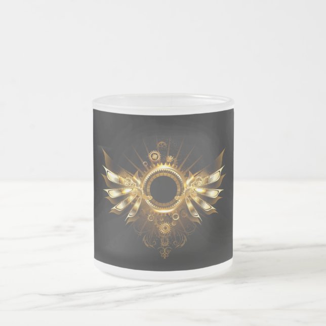 Steampunk wings frosted glass coffee mug (Center)