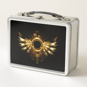 Steampunk wings metal lunch box