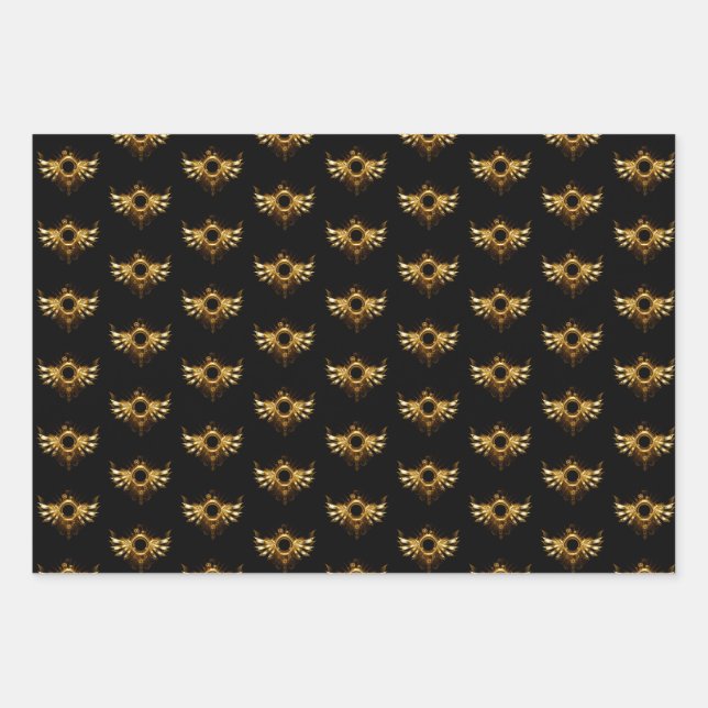 Steampunk wings wrapping paper sheet (Front)