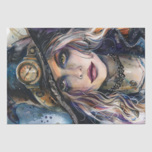 Steampunk Witch Halloween Watercolor Tissue Paper