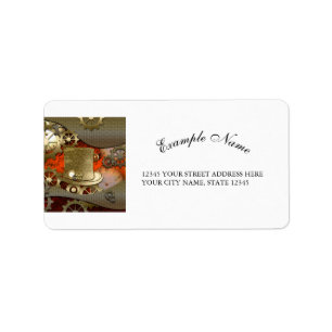 Steampunk witch hat clocks and gears label