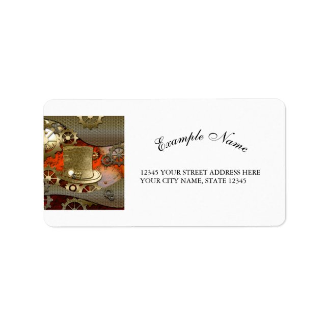 Steampunk witch hat clocks and gears label (Front)