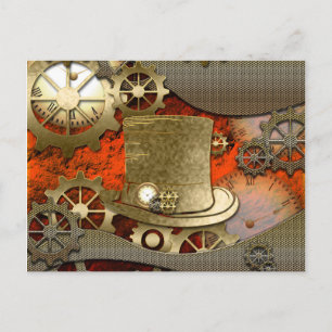 Steampunk witch hat clocks and gears postcard