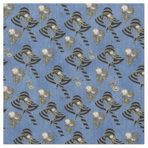 Steampunk with Ladies Hats on Blue Denim Fabric