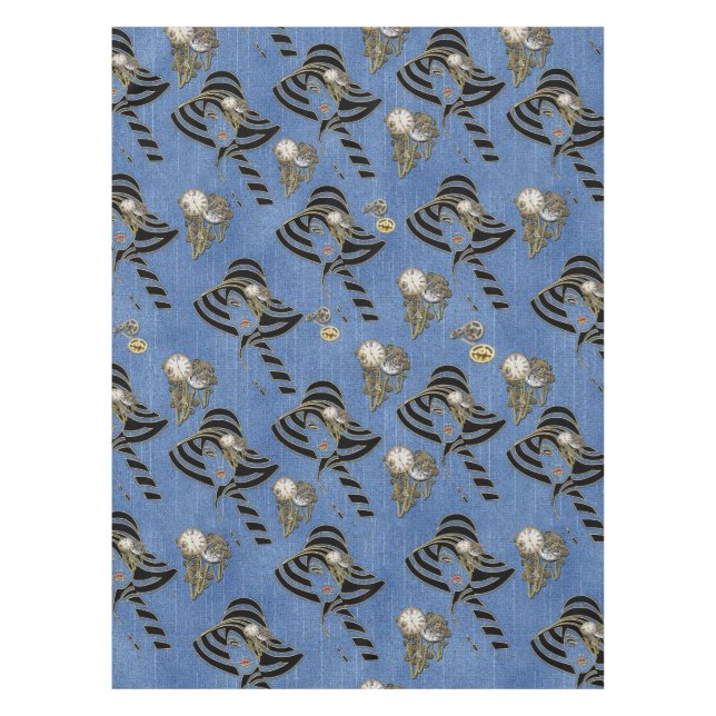 Steampunk with Ladies Hats on Blue Denim Tablecloth (Front)