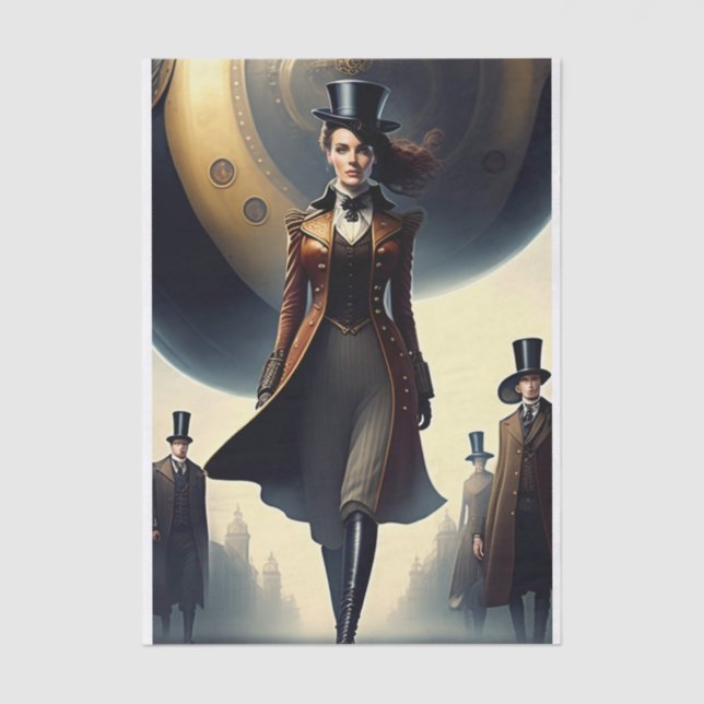 Steampunk Woman & Air Ship Tissue Paper (Front)