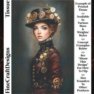 Steampunk Woman + Flowers Portrait CJ3 Decoupage Tissue Paper