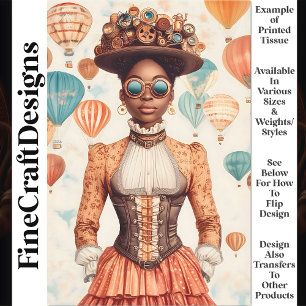 Steampunk Woman Melanated Skin U1 Decoupage Tissue Paper