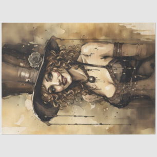 Steampunk Woman Portrait Decoupage   Victorian Tissue Paper
