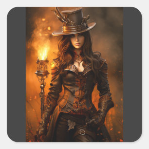 Steampunk Woman Square Sticker
