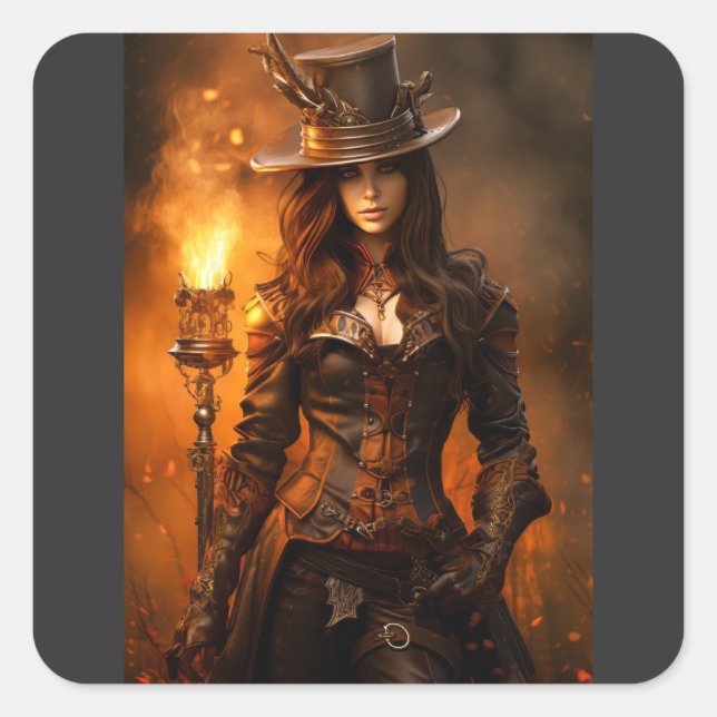 Steampunk Woman Square Sticker (Front)