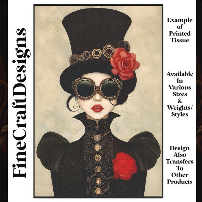 Steampunk Woman Tall Top Hat P2 Decoupage Tissue Paper (Creator Uploaded)